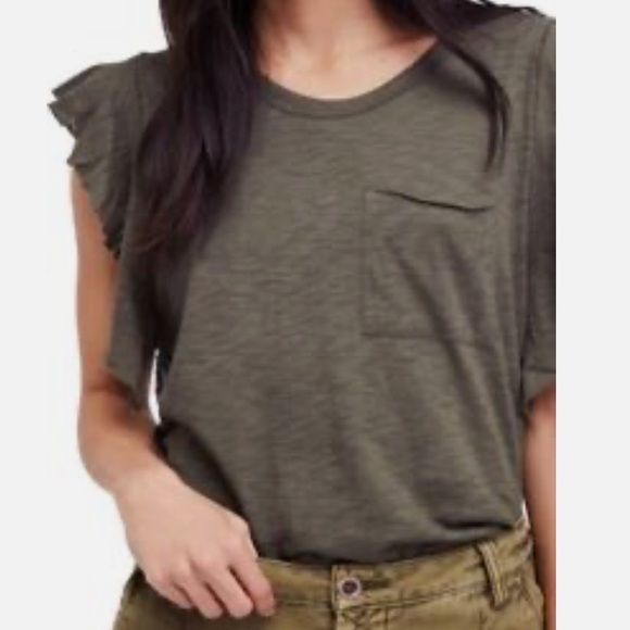 Free People We The Free So Easy Tee Shirt Army Green Medium - Picture 7 of 11